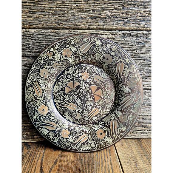 Vintage Erzincanlılar Turkish Copper Wall Plate Hand Engraved Floral Metal Art